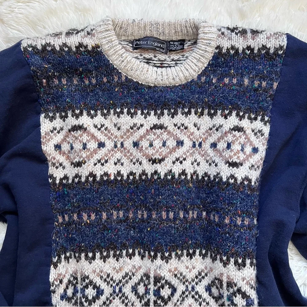 Vintage Upcycled Peter England Knit Sweater with Modern Sleeves